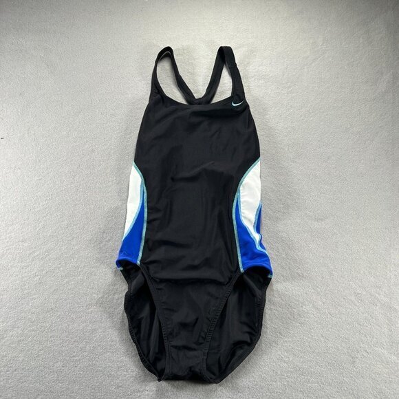 Nike Swimsuit Womens 10/36 Blue Black Competitive Power Back Team Tank‎ Tess0046 - Picture 1 of 13